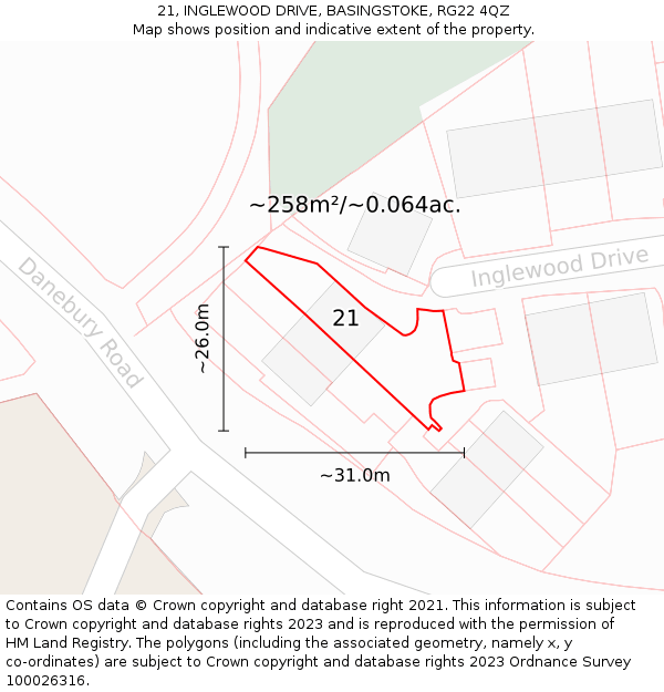 21, INGLEWOOD DRIVE, BASINGSTOKE, RG22 4QZ: Plot and title map