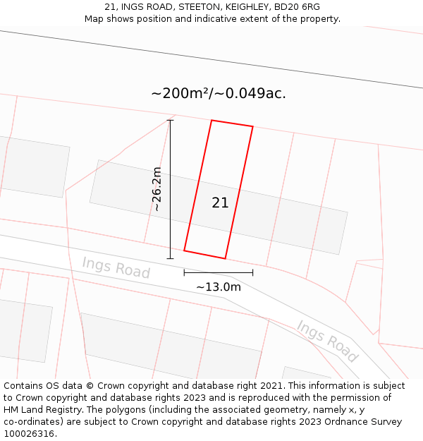 21, INGS ROAD, STEETON, KEIGHLEY, BD20 6RG: Plot and title map