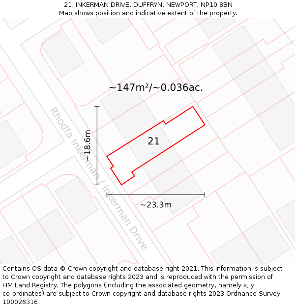 21, INKERMAN DRIVE, DUFFRYN, NEWPORT, NP10 8BN: Plot and title map