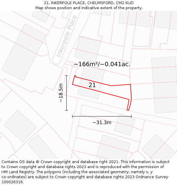 21, INKERPOLE PLACE, CHELMSFORD, CM2 6UD: Plot and title map