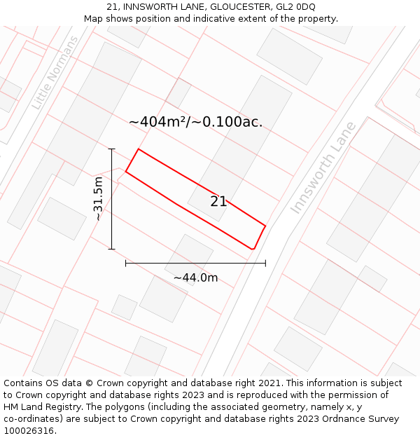 21, INNSWORTH LANE, GLOUCESTER, GL2 0DQ: Plot and title map