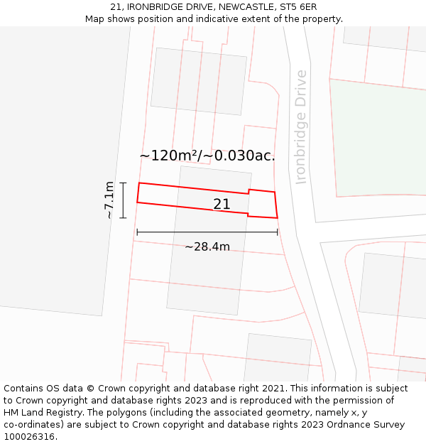 21, IRONBRIDGE DRIVE, NEWCASTLE, ST5 6ER: Plot and title map