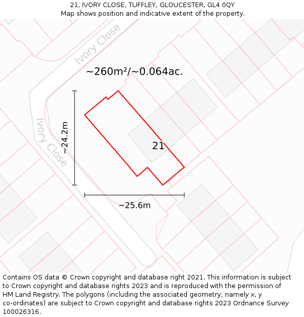 21, IVORY CLOSE, TUFFLEY, GLOUCESTER, GL4 0QY: Plot and title map