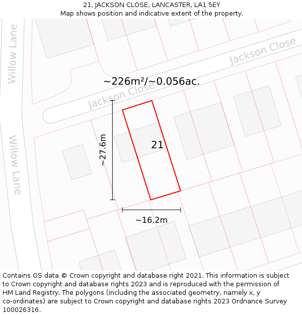 21, JACKSON CLOSE, LANCASTER, LA1 5EY: Plot and title map