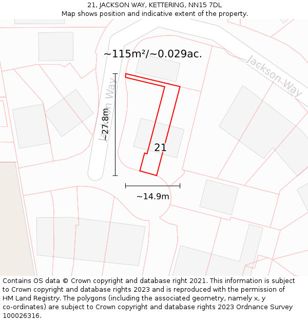 21, JACKSON WAY, KETTERING, NN15 7DL: Plot and title map