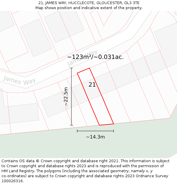 21, JAMES WAY, HUCCLECOTE, GLOUCESTER, GL3 3TE: Plot and title map