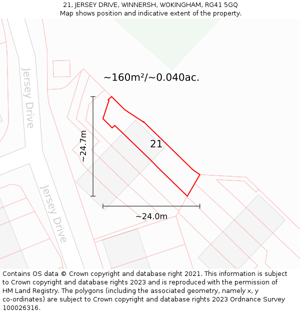 21, JERSEY DRIVE, WINNERSH, WOKINGHAM, RG41 5GQ: Plot and title map