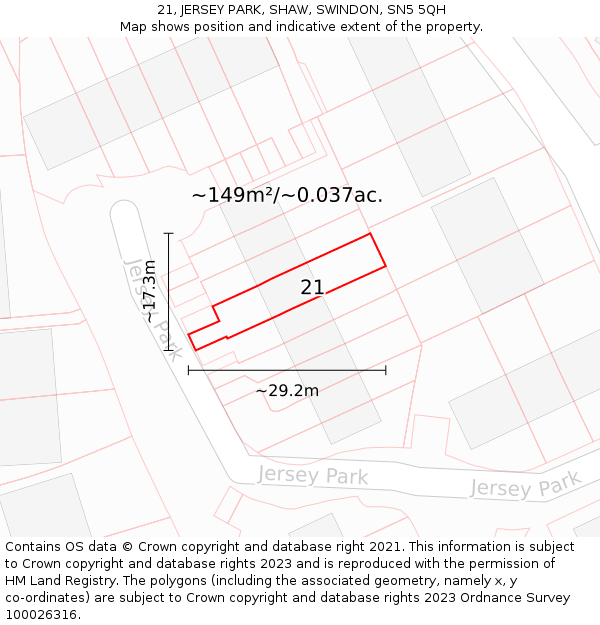 21, JERSEY PARK, SHAW, SWINDON, SN5 5QH: Plot and title map