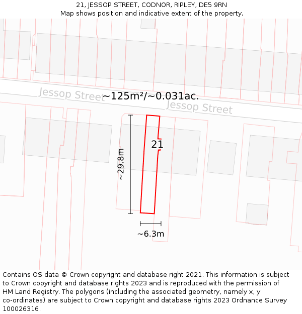 21, JESSOP STREET, CODNOR, RIPLEY, DE5 9RN: Plot and title map