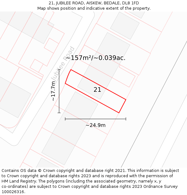 21, JUBILEE ROAD, AISKEW, BEDALE, DL8 1FD: Plot and title map