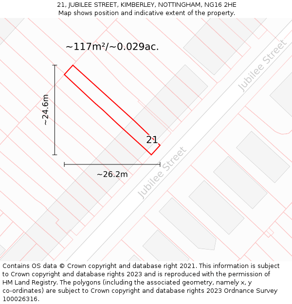 21, JUBILEE STREET, KIMBERLEY, NOTTINGHAM, NG16 2HE: Plot and title map