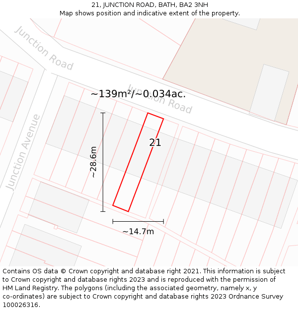 21, JUNCTION ROAD, BATH, BA2 3NH: Plot and title map