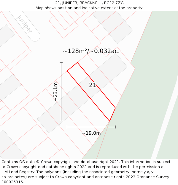 21, JUNIPER, BRACKNELL, RG12 7ZG: Plot and title map