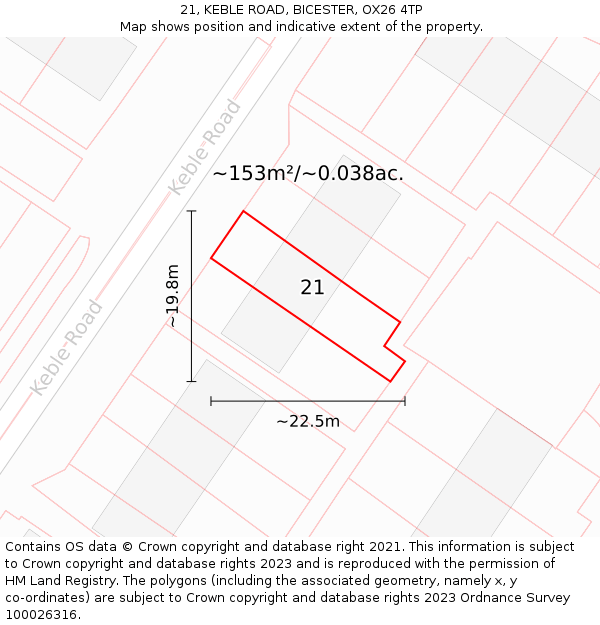 21, KEBLE ROAD, BICESTER, OX26 4TP: Plot and title map