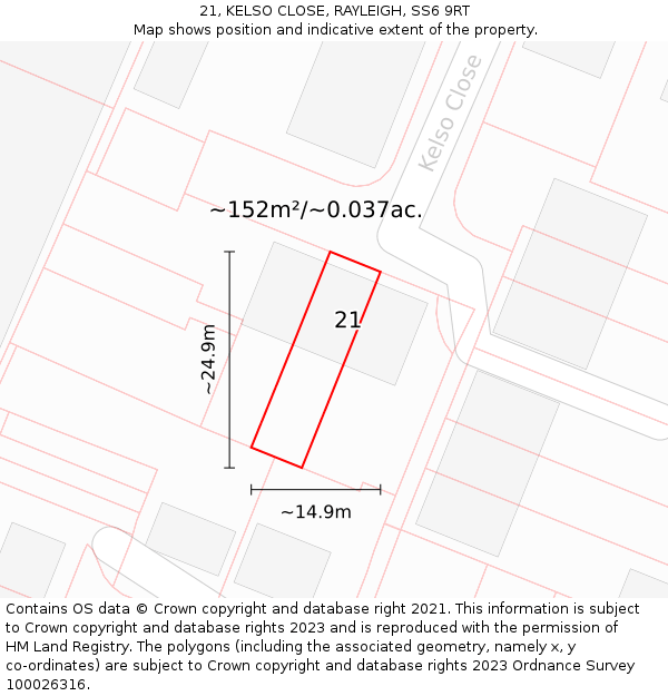 21, KELSO CLOSE, RAYLEIGH, SS6 9RT: Plot and title map