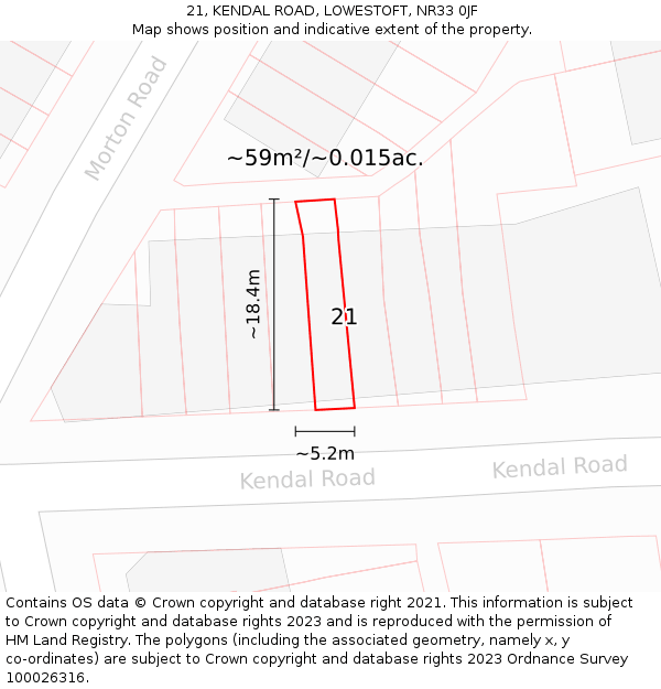 21, KENDAL ROAD, LOWESTOFT, NR33 0JF: Plot and title map