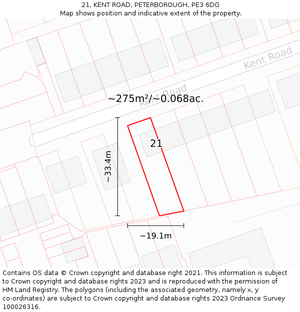 21, KENT ROAD, PETERBOROUGH, PE3 6DG: Plot and title map