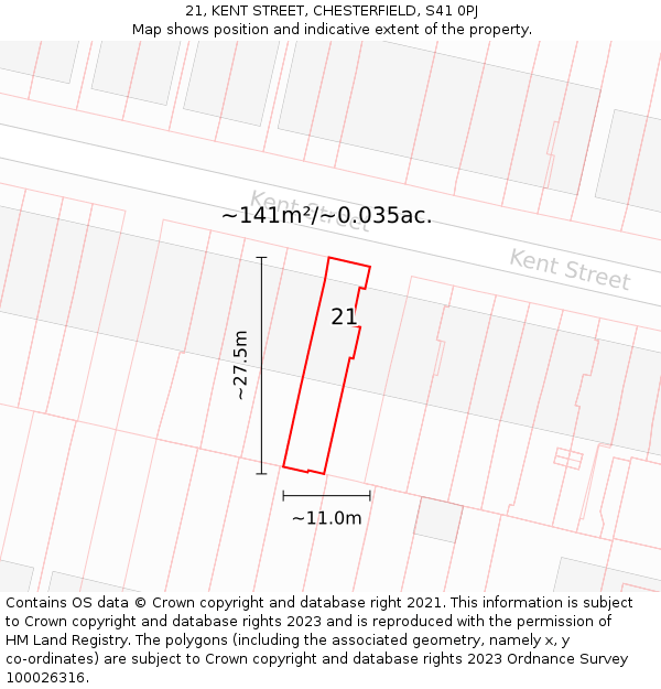 21, KENT STREET, CHESTERFIELD, S41 0PJ: Plot and title map