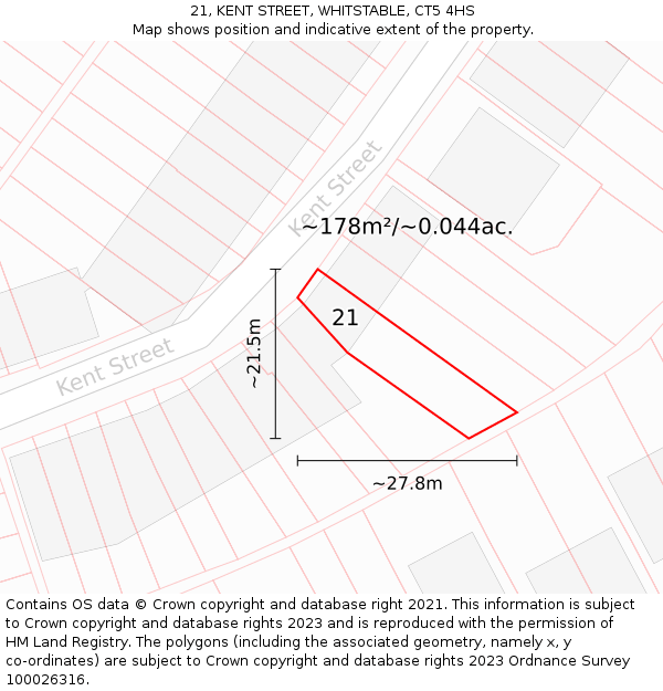 21, KENT STREET, WHITSTABLE, CT5 4HS: Plot and title map