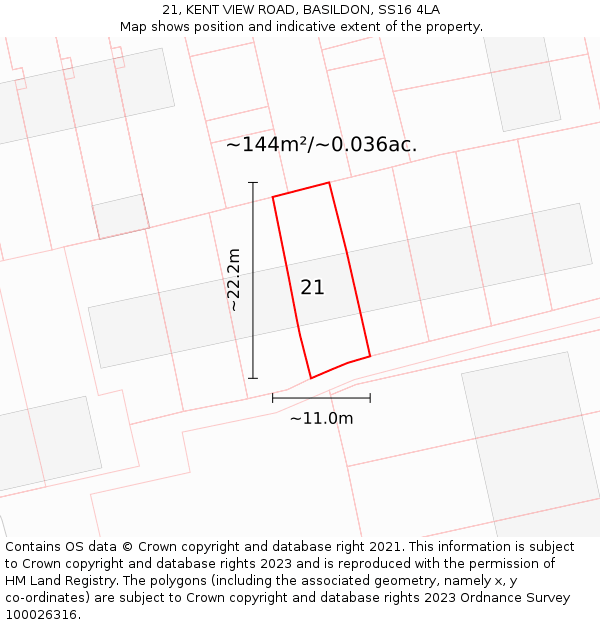 21, KENT VIEW ROAD, BASILDON, SS16 4LA: Plot and title map