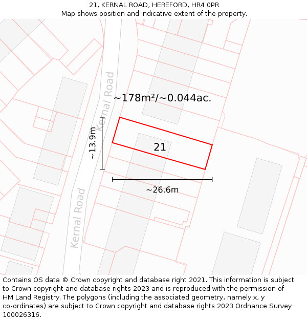21, KERNAL ROAD, HEREFORD, HR4 0PR: Plot and title map