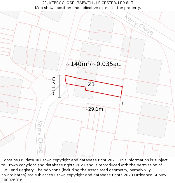 21, KERRY CLOSE, BARWELL, LEICESTER, LE9 8HT: Plot and title map