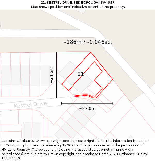 21, KESTREL DRIVE, MEXBOROUGH, S64 9SR: Plot and title map