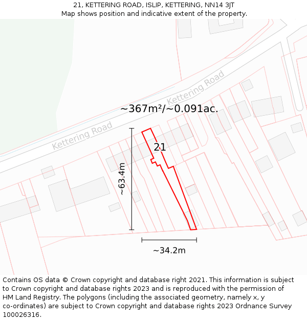 21, KETTERING ROAD, ISLIP, KETTERING, NN14 3JT: Plot and title map