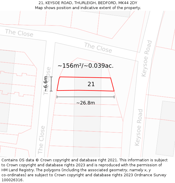 21, KEYSOE ROAD, THURLEIGH, BEDFORD, MK44 2DY: Plot and title map