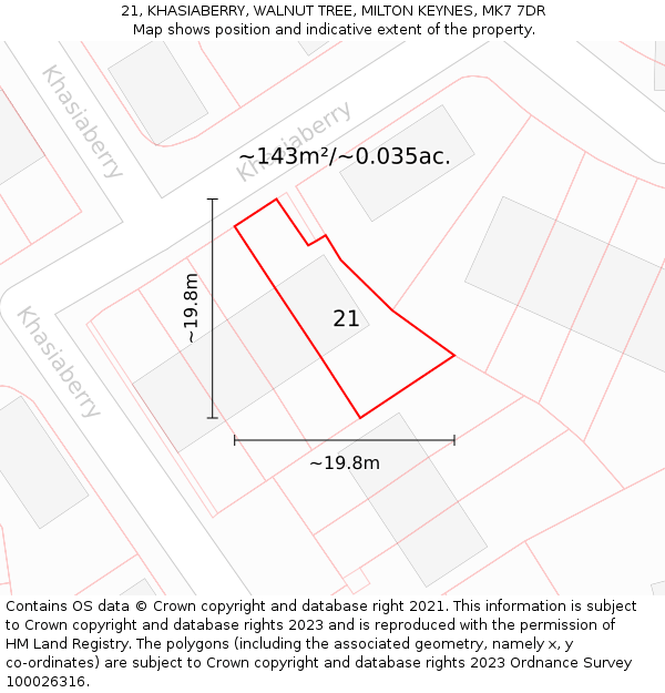 21, KHASIABERRY, WALNUT TREE, MILTON KEYNES, MK7 7DR: Plot and title map