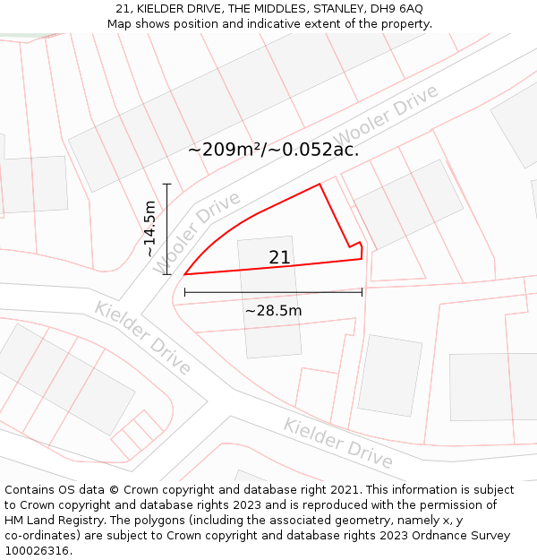 21, KIELDER DRIVE, THE MIDDLES, STANLEY, DH9 6AQ: Plot and title map