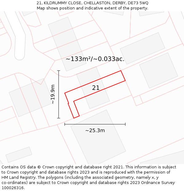 21, KILDRUMMY CLOSE, CHELLASTON, DERBY, DE73 5WQ: Plot and title map