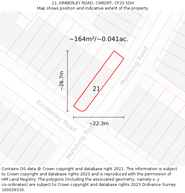 21, KIMBERLEY ROAD, CARDIFF, CF23 5DH: Plot and title map