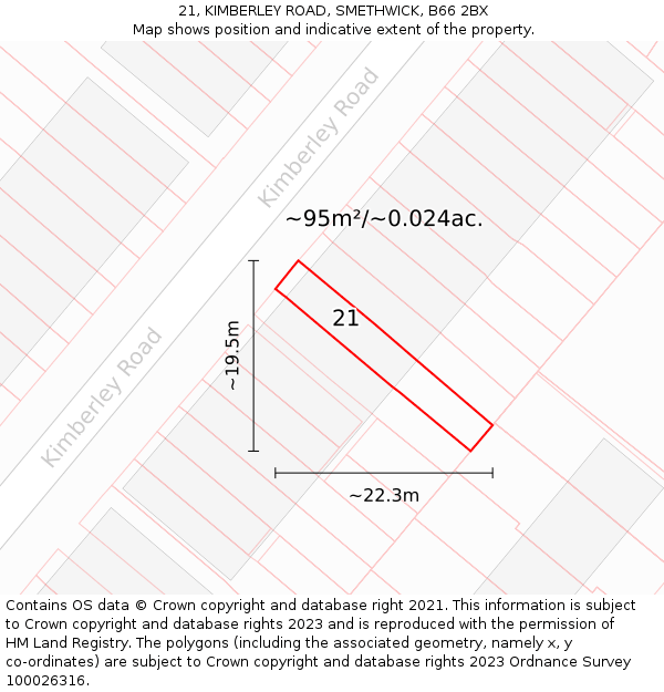 21, KIMBERLEY ROAD, SMETHWICK, B66 2BX: Plot and title map