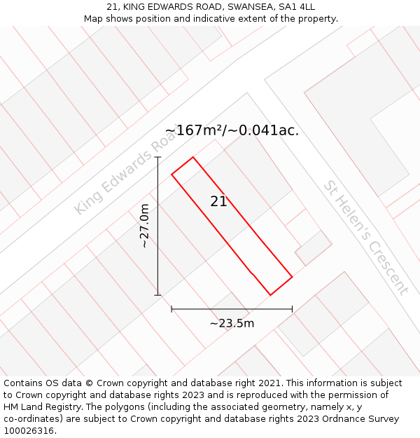 21, KING EDWARDS ROAD, SWANSEA, SA1 4LL: Plot and title map