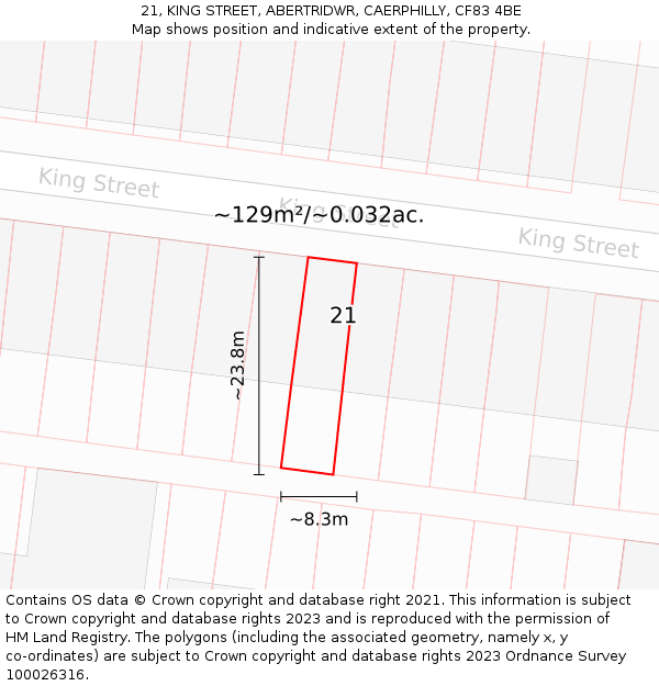 21, KING STREET, ABERTRIDWR, CAERPHILLY, CF83 4BE: Plot and title map