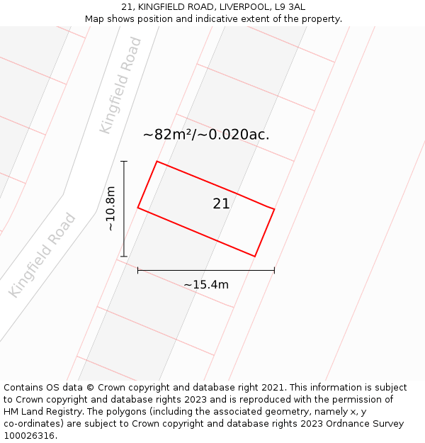 21, KINGFIELD ROAD, LIVERPOOL, L9 3AL: Plot and title map