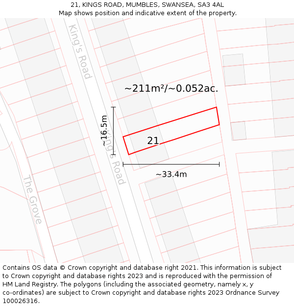 21, KINGS ROAD, MUMBLES, SWANSEA, SA3 4AL: Plot and title map