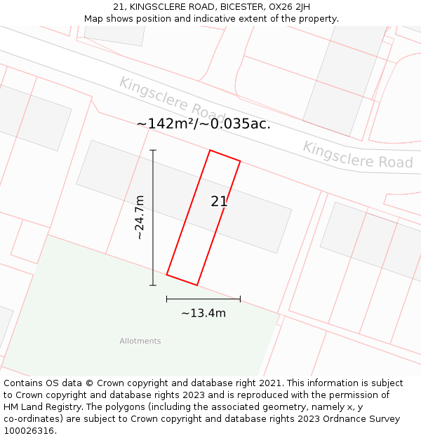 21, KINGSCLERE ROAD, BICESTER, OX26 2JH: Plot and title map