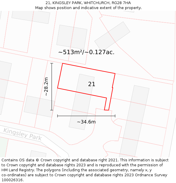 21, KINGSLEY PARK, WHITCHURCH, RG28 7HA: Plot and title map