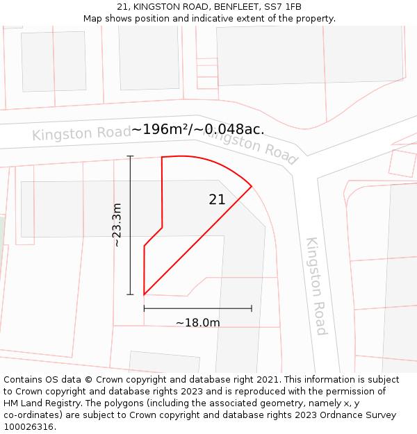 21, KINGSTON ROAD, BENFLEET, SS7 1FB: Plot and title map