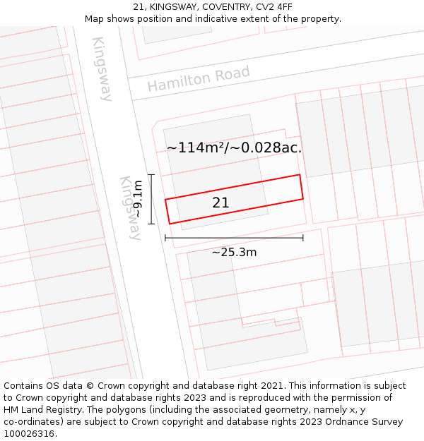 21, KINGSWAY, COVENTRY, CV2 4FF: Plot and title map