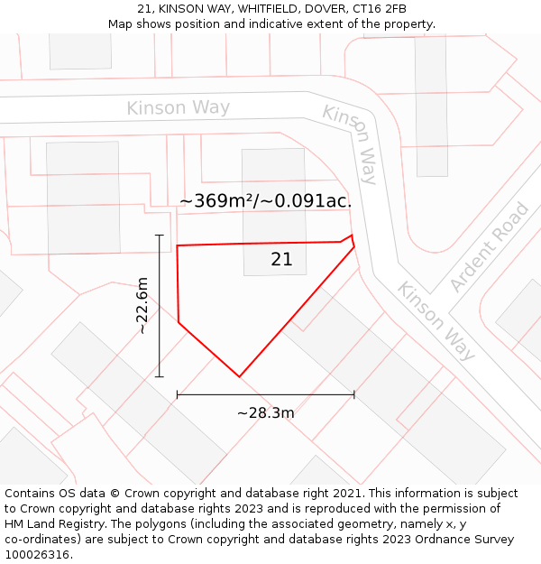 21, KINSON WAY, WHITFIELD, DOVER, CT16 2FB: Plot and title map