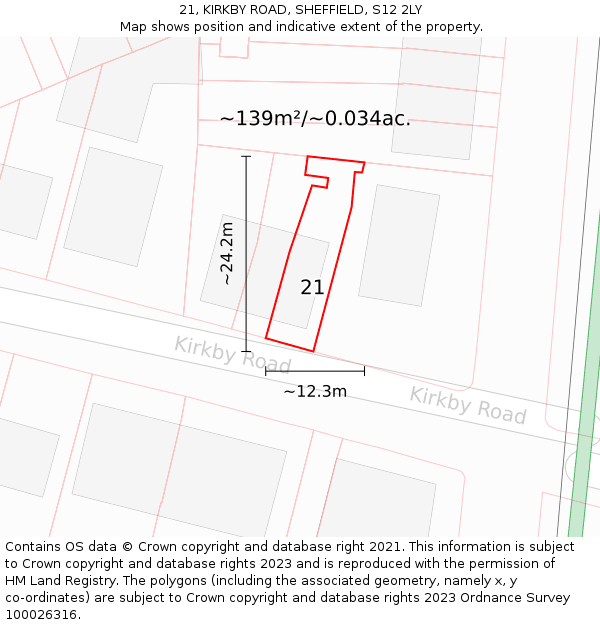 21, KIRKBY ROAD, SHEFFIELD, S12 2LY: Plot and title map