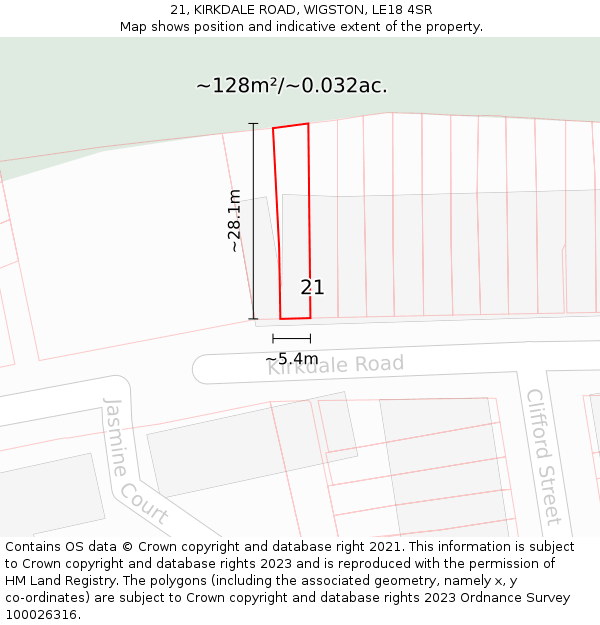 21, KIRKDALE ROAD, WIGSTON, LE18 4SR: Plot and title map