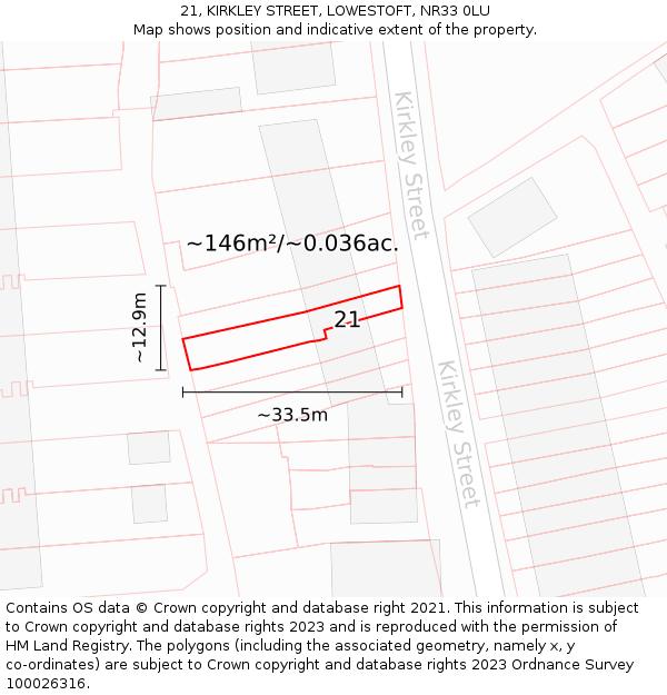 21, KIRKLEY STREET, LOWESTOFT, NR33 0LU: Plot and title map