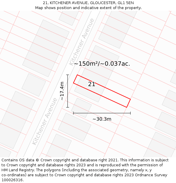 21, KITCHENER AVENUE, GLOUCESTER, GL1 5EN: Plot and title map