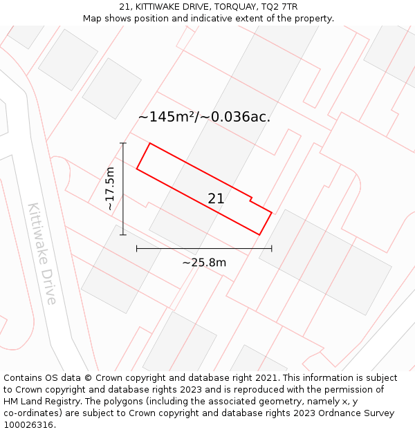 21, KITTIWAKE DRIVE, TORQUAY, TQ2 7TR: Plot and title map
