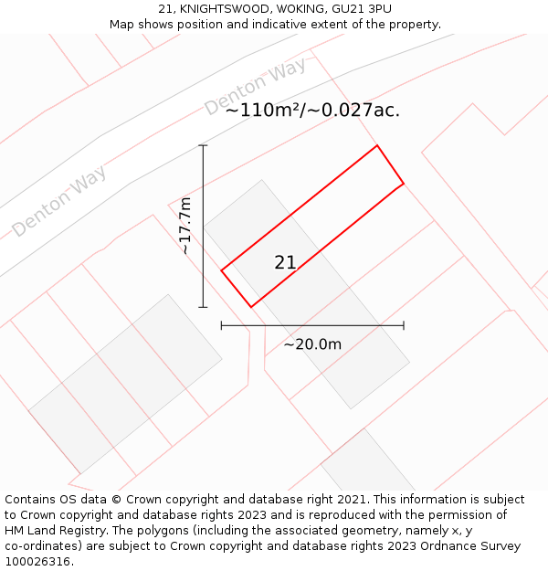 21, KNIGHTSWOOD, WOKING, GU21 3PU: Plot and title map