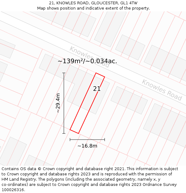 21, KNOWLES ROAD, GLOUCESTER, GL1 4TW: Plot and title map